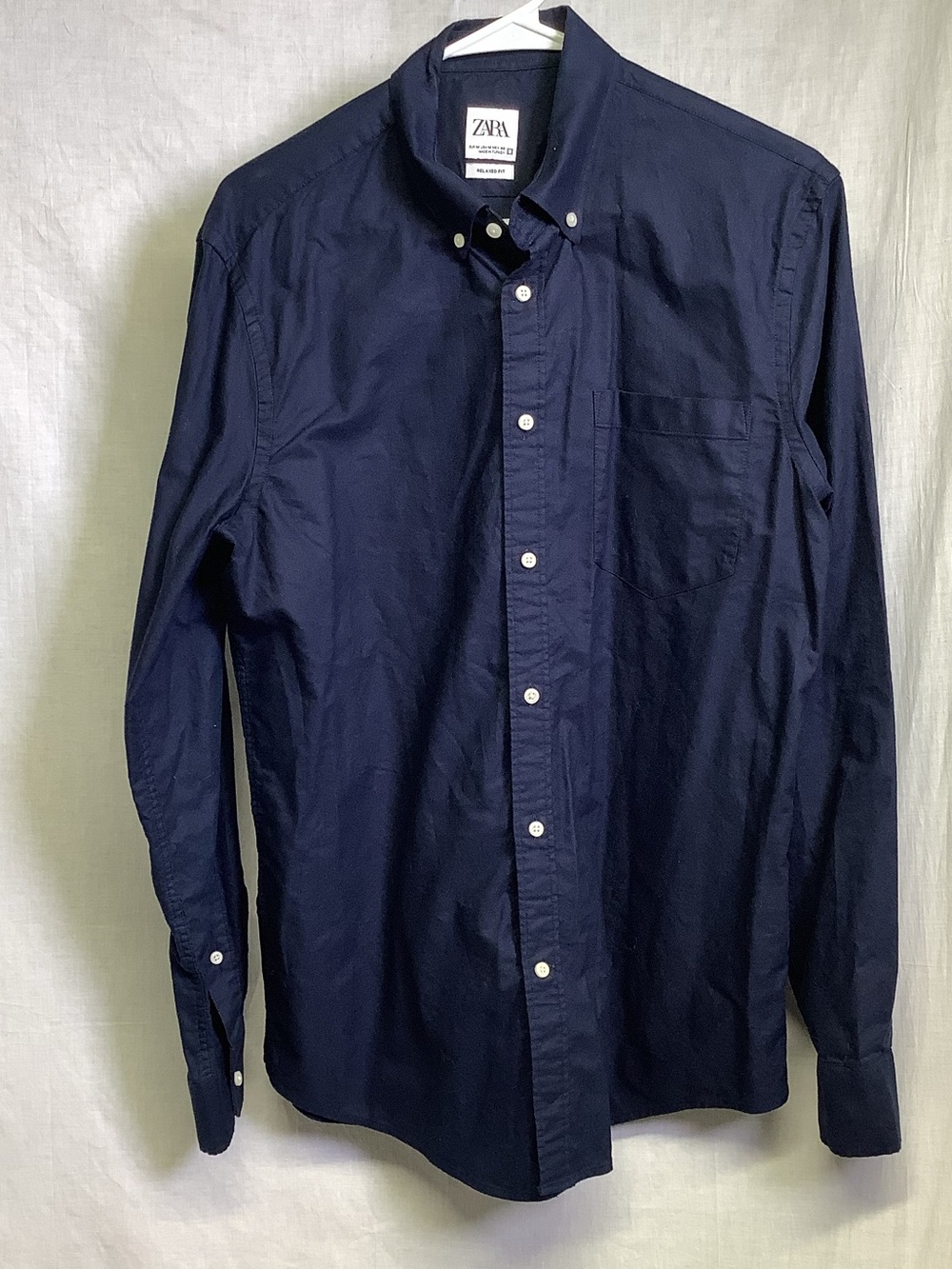 Zara Modern Heritage Relaxed Fit Men’s Navy Button-Down Oxford Shirt Sz M